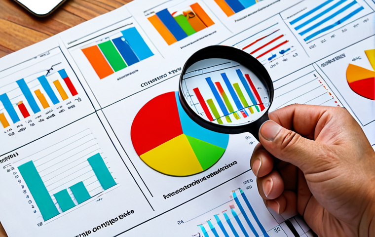 **
Crowdfunding research: A magnifying glass intensely examines a pie chart divided into market analysis, creator credibility, funding goal, transparency, risk management, platform trust, and portfolio diversification. A diverse group of miniature figures represents various investors carefully considering data on screens displaying charts and graphs. Bright, optimistic lighting with a subtle digital aesthetic.
**